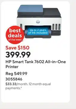 Staples HP Smart Tank 7602 All-in-One Printer offer
