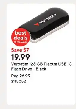 Staples Verbatim 128 GB Plectra USB-C Flash Drive – Black offer