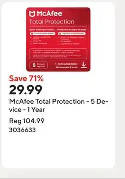 Staples McAfee Total Protection - 5 Device - 1 Year offer