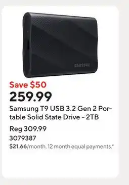 Staples Samsung T9 USB 3.2 Gen 2 Portable Solid State Drive - 2TB offer