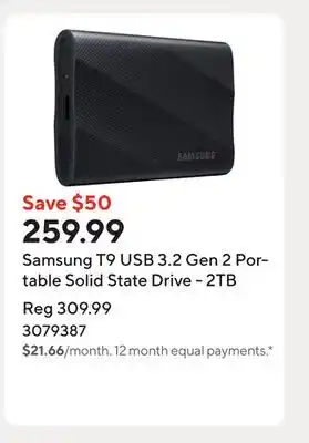 Staples Samsung T9 USB 3.2 Gen 2 Portable Solid State Drive - 2TB offer