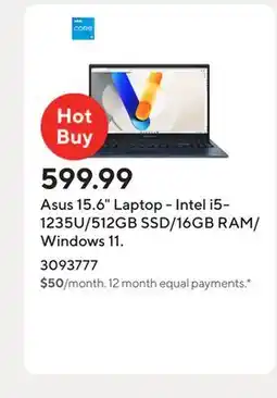 Staples Asus 15.6 Laptop - Intel i5-1235U/512GB SSD/16GB RAM/Windows 11 offer