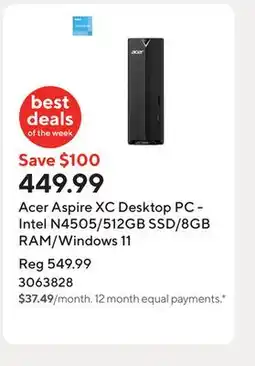 Staples Acer Aspire XC Desktop PC - Intel N4505/512GB SSD/8GB RAM/Windows 11 offer