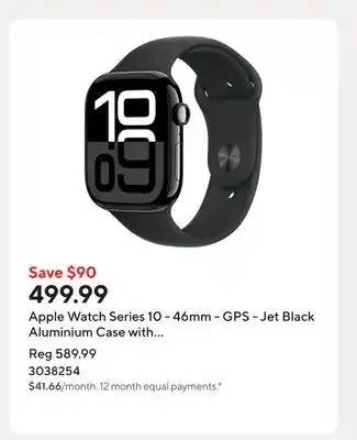 Staples Apple Watch Series 10 - 46mm - GPS - Jet Black Aluminium Case with Black Sport Band offer