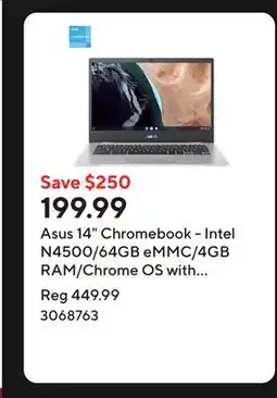 Staples Asus 14 Chromebook - Intel N4500/64GB eMMC/4GB RAM/Chrome OS with 3 months of Gemini Advanced offer
