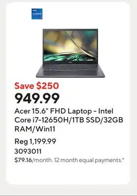 Staples Acer 15.6 FHD Laptop - Intel Core i7-12650H/1TB SSD/32GB RAM/Win11 offer