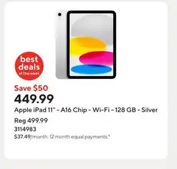 Staples Apple iPad 11 - A16 Chip - Wi-Fi - 128 GB - Silver offer