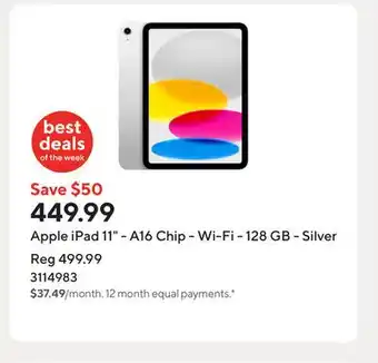 Staples Apple iPad 11 - A16 Chip - Wi-Fi - 128 GB - Silver offer