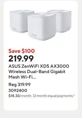 Staples ASUS ZenWiFi XD5 AX3000 Wireless Dual-Band Gigabit Mesh Wi-Fi System - White - 3 Pack offer