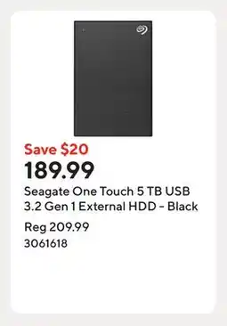 Staples Seagate One Touch 5 TB USB 3.2 Gen 1 External HDD - Black offer
