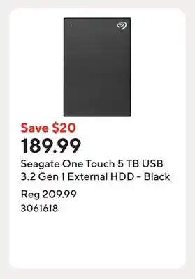 Staples Seagate One Touch 5 TB USB 3.2 Gen 1 External HDD - Black offer