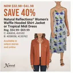 Cabela's Natural Reflections Women's Waffle Hooded Shirt Jacket or Tropical Midi Dress offer