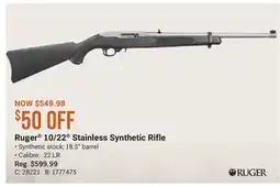 Cabela's Ruger 10/22 Stainless Synthetic Rifle offer