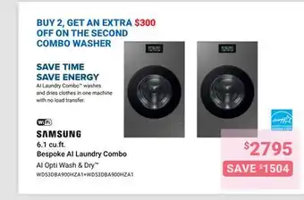 Visions Electronics Samsung 6.1 cu.ft. Bespoke AI Laundry Combo offer
