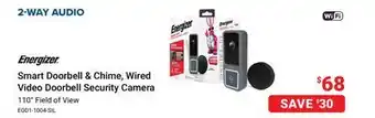 Visions Electronics Energizer Smart Doorbell & Chime, Wired Video Doorbell Security Camera offer