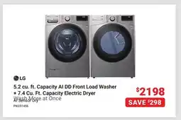 Visions Electronics LG 5.2 cu. ft. Capacity AI DD Front Load Washer + 7.4 Cu. Ft. Capacity Electric Dryer AI Sensor Dry offer