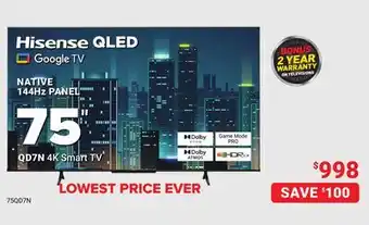 Visions Electronics 75 4K Smart TV offer