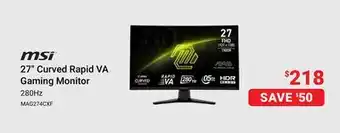 Visions Electronics MSI 27 Curved Rapid VA Gaming Monitor offer