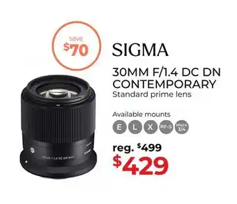 Gosselin Photo SIGMA 30mm f/1.4 DC DN Contemporary offer