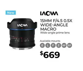 Gosselin Photo Laowa 15mm f/4.5 0.5X Wide-Angle Macro offer