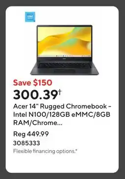 Staples Acer 14 Rugged Chromebook - Intel N100/128GB eMMC/8GB RAM/Chrome OS with 3 months of Gemini Advanced offer