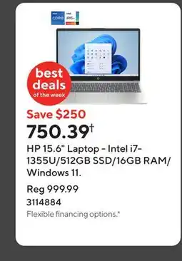 Staples HP 15.6 Laptop - Intel i7-1355U/512GB SSD/16GB RAM/Windows 11 offer