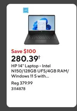 Staples HP 14 Laptop - Intel N150/128GB UFS/4GB RAM/Windows 11 S with 1-year of Microsoft 365 offer