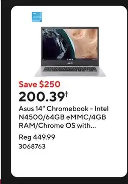 Staples Asus 14 Chromebook - Intel N4500/64GB eMMC/4GB RAM/Chrome OS with 3 months of Gemini Advanced offer
