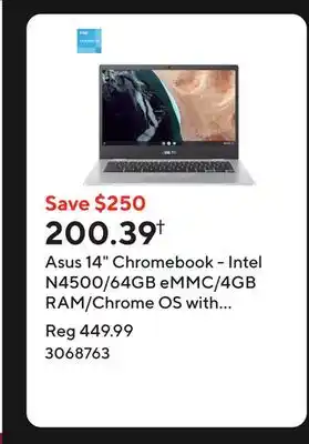 Staples Asus 14 Chromebook - Intel N4500/64GB eMMC/4GB RAM/Chrome OS with 3 months of Gemini Advanced offer
