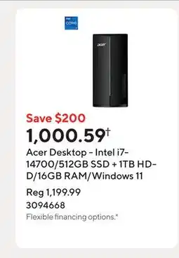 Staples Acer Desktop - Intel i7-14700/512GB SSD + 1TB HDD/16GB RAM/Windows 11 offer
