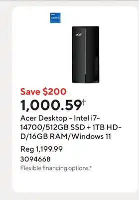 Staples Acer Desktop - Intel i7-14700/512GB SSD + 1TB HDD/16GB RAM/Windows 11 offer