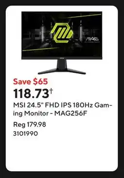 Staples MSI 24.5 FHD IPS 180Hz Gaming Monitor - MAG256F offer