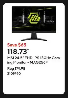 Staples MSI 24.5 FHD IPS 180Hz Gaming Monitor - MAG256F offer