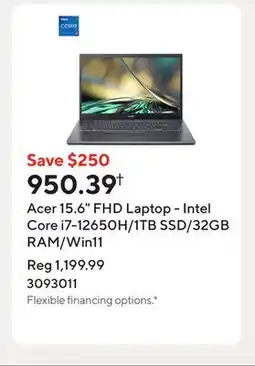 Staples Acer 15.6 FHD Laptop - Intel Core i7-12650H/1TB SSD/32GB RAM/Win11 offer