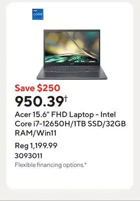 Staples Acer 15.6 FHD Laptop - Intel Core i7-12650H/1TB SSD/32GB RAM/Win11 offer