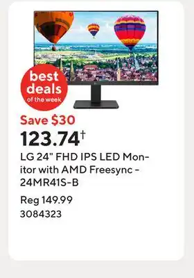 Staples LG 24 FHD IPS LED Monitor with AMD Freesync - 24MR41S-B offer