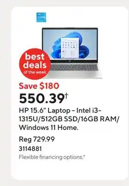 Staples HP 15.6 Laptop - Intel i3-1315U/512GB SSD/16GB RAM/Windows 11 Home offer