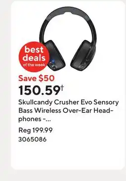 Staples Skullcandy Crusher Evo Sensory Bass Wireless Over-Ear Headphones - True Black offer