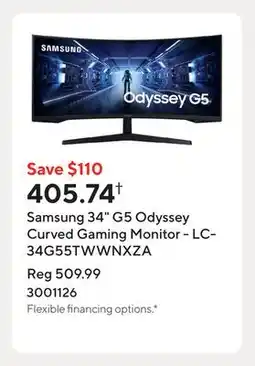 Staples Samsung 34 G5 Odyssey Curved Gaming Monitor - LC34G55TWWNXZA offer