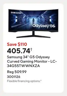 Staples Samsung 34 G5 Odyssey Curved Gaming Monitor - LC34G55TWWNXZA offer