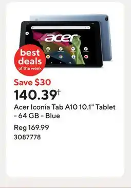 Staples Acer Iconia Tab A10 10.1 Tablet - 64 GB - Blue offer