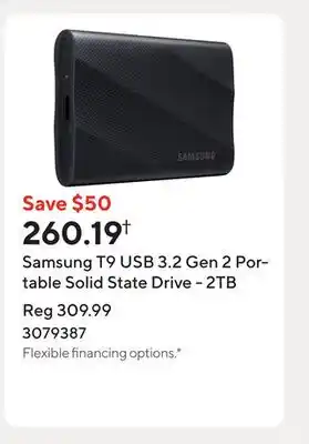 Staples Samsung T9 USB 3.2 Gen 2 Portable Solid State Drive - 2TB offer