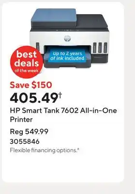 Staples HP Smart Tank 7602 All-in-One Printer offer