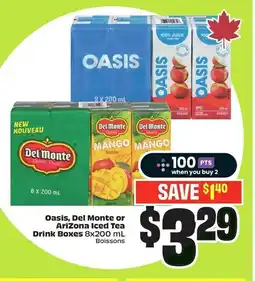 FreshCo Oasis, del monte or arizona iced tea drink boxes offer