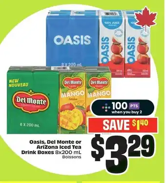 FreshCo Oasis, del monte or arizona iced tea drink boxes offer