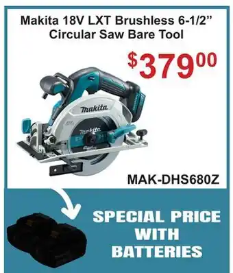 Atlas Tools & Machinery Makita 18V LXT Brushless 6-1/2 Circular Saw Bare Tool offer