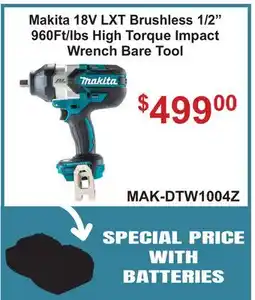 Atlas Tools & Machinery Makita 18V LXT Brushless 1/2 960Ft/lbs High Torque Impact Wrench Bare Tool offer