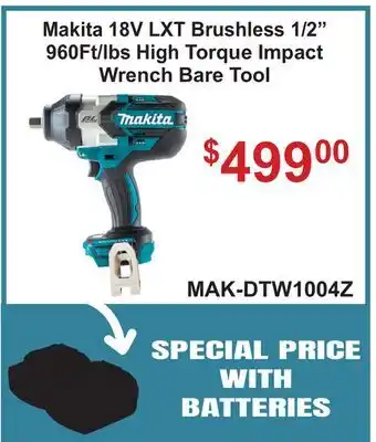 Atlas Tools & Machinery Makita 18V LXT Brushless 1/2 960Ft/lbs High Torque Impact Wrench Bare Tool offer