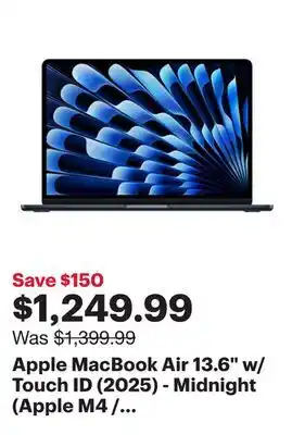 Best Buy Apple MacBook Air 13.6 w/ Touch ID (2025) - Midnight (Apple M4 / 16GB RAM / 256GB SSD) - English offer