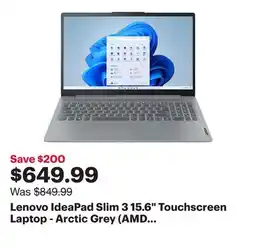 Best Buy Lenovo IdeaPad Slim 3 15.6 Touchscreen Laptop - Arctic Grey (AMD Ryzen 7 5825U/16GB RAM/512GB SSD) offer